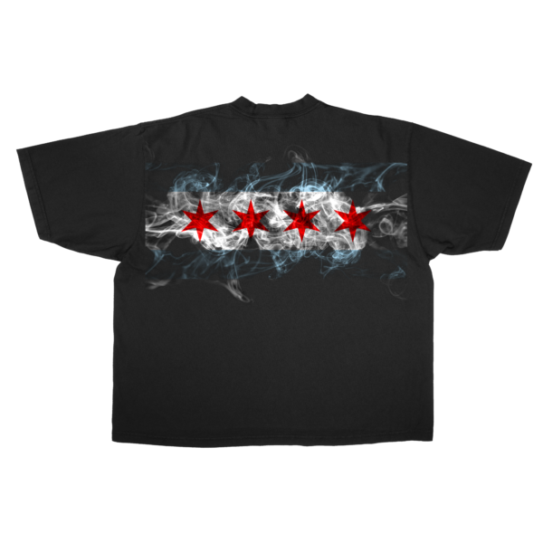 Chicago Flag Smoke Graphic T-Shirt | Streetwear Chicago Stars Tee - Image 3